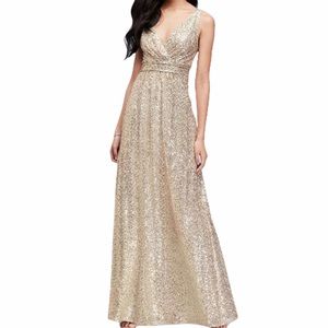 Gold Sequin V Neck Dress